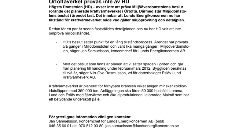 Örtoftaverket prövas inte av HD
