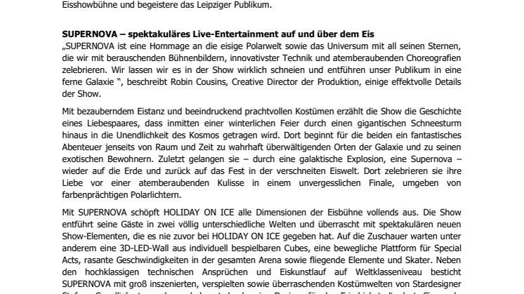 HOLIDAY ON ICE feiert erfolgreiche Premiere von SUPERNOVA in Leipzig