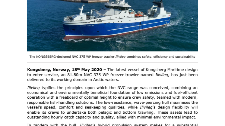 New KONGSBERG-designed freezer trawler is ready to commence service in Arctic fishing grounds