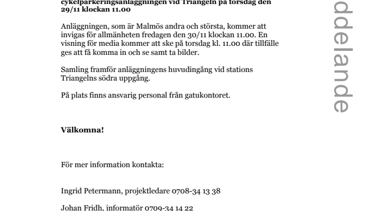 Inbjudan till pressvisning av Bike & Ride Triangeln