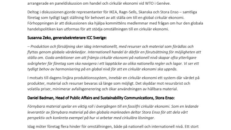 Svenska företag lyfte cirkulära utmaningar i WTO