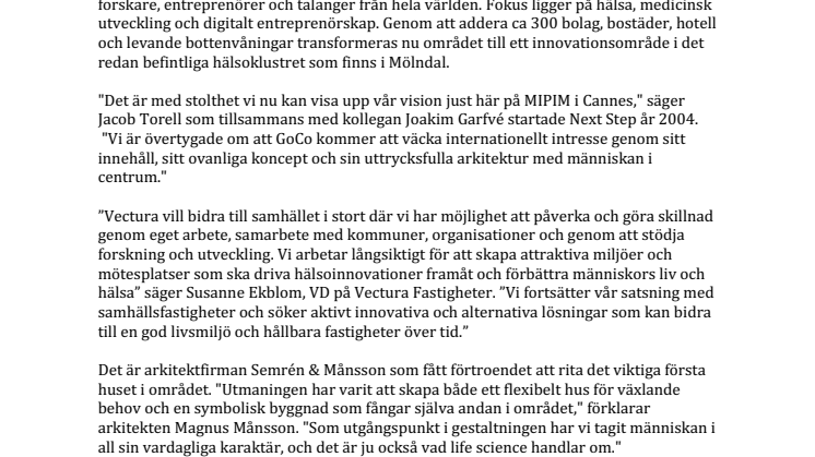 Next Step och Vectura visar första huset i hälsoklustret GoCo på MIPIM
