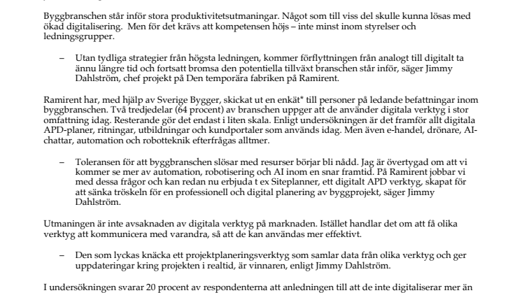 Var fjärde byggföretag saknar kunskap om digitalisering - branschen långt ifrån digital