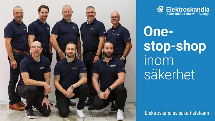 Elektroskandias starka säkerhetsteam fr.v: Per Hellström, Kristoﬀer Magnesten, Robert Guenther, Martin  Nirvander, Johan Jacobsson. Nedre: Christer de Wahl, Krister Asplund, Joel Södervall
