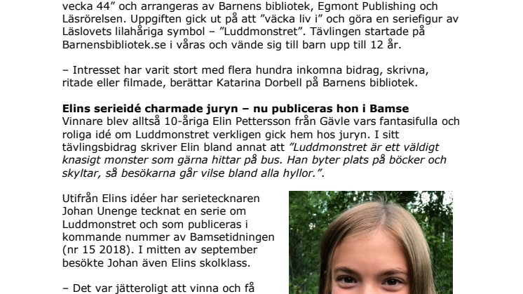 10-åriga Elin från Gävle vann nationell serietävling – nu publiceras hon i Bamse