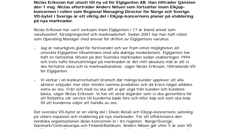Niclas Eriksson ny VD för Elgiganten 