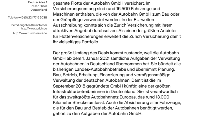 Flottendeal: Zurich versichert die Autobahn GmbH des Bundes