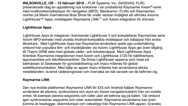 Raymarine: FLIR presenterar Raymarine Axiom-innovationer på båtmässan i Miami