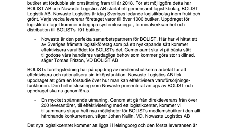 BOLIST-KEDJAN SKA FÖRDUBBLA SIN OMSÄTTNING PÅ 5 ÅR