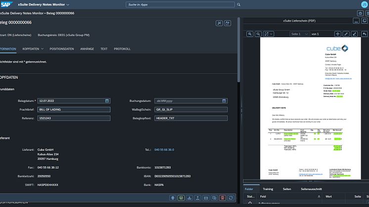 Fiori Delivery Notes Monitor in Version 5.2.9 der xSuite Business Solutions. Abb xSuite