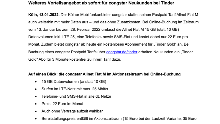 PDF: congstar Allnet Flat M bis Ende Februar mit 15 GB LTE-Datenvolumen