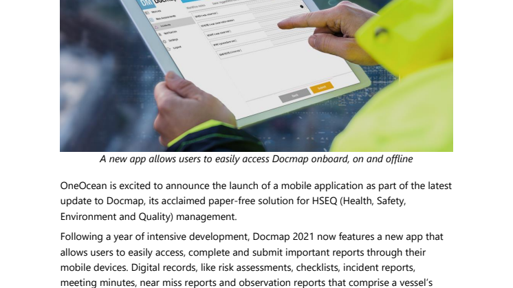 New mobile application from OneOcean enables a higher standard for HSEQ compliance