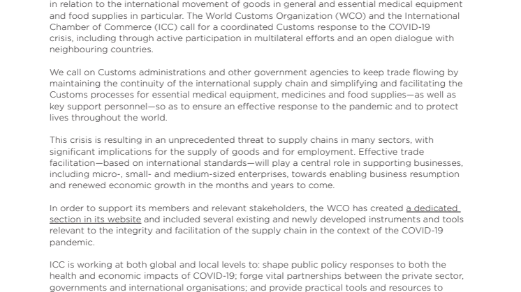 ICC-WCO Joint Statement in response to Covid-19