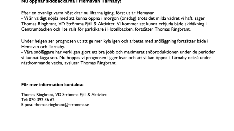Nu öppnar skidbackarna i Hemavan Tärnaby!
