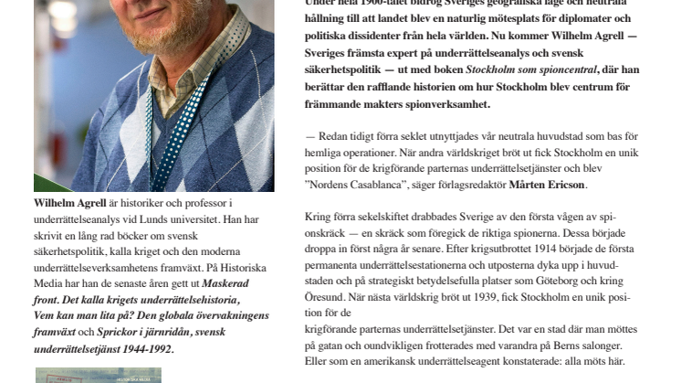 Sveriges främsta expert på underrättelseanalys ger ut ny rafflande bok om Stockholm som spioncentral