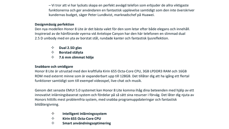 Nordisk lansering av nya Honor 8 Lite 