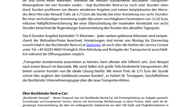 Jetzt Buchbinder Rent-a-Car Transporter ab 3,75 Euro pro Stunde mieten