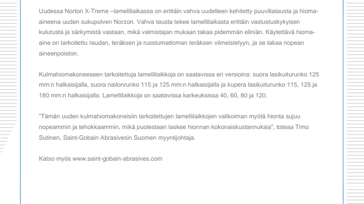 Uusi lamellilaikka tehokkaampaan hiontaan