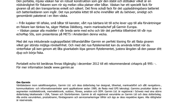 Garmin® Portabelt echo-kit, det perfekta tillbehöret för fiskaren på språng