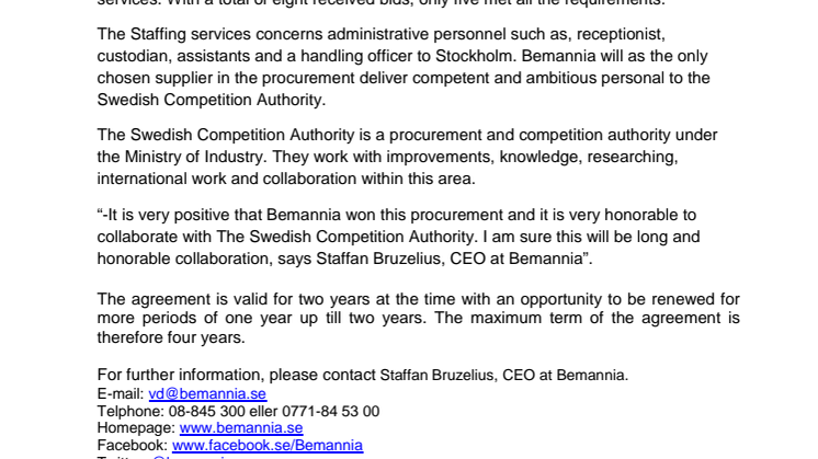 Bemannia signs agreement with the Swedish Competition Authority 
