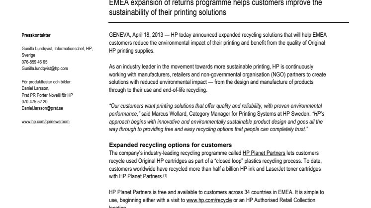 HP Expands Printer Cartridge Recycling Options for Customers