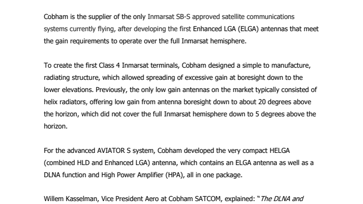 Cobham reveals the engineering behind ELGA class 4 antennas