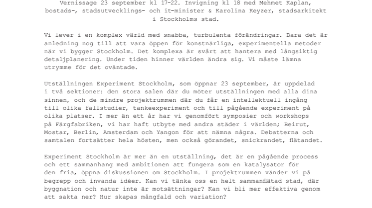Experiment Stockholm - nyproducerade konstverk och tankexperiment