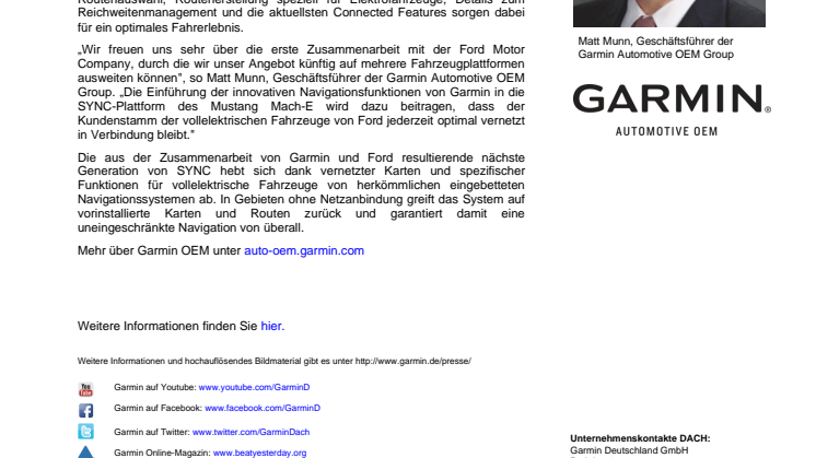 Garmin und Ford bringen Cloud-basierte Navigation in SYNC-Bordsystem des Mustang Mach-E 