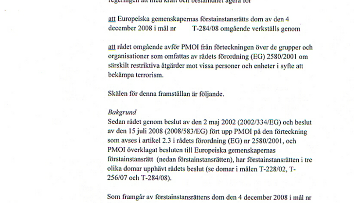 Advokat Thomas Olssons framställan om EU:s terrorlistning av PMOI