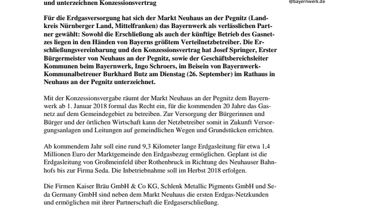 Sichere Gasversorgung für Neuhaus an der Pegnitz