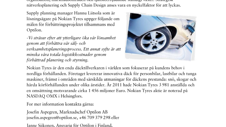 Nokian Tyres väljer Optilon som leverantör inom strategisk nätverksplanering