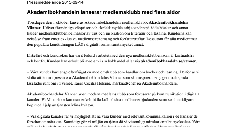 Akademibokhandeln lanserar medlemsklubb med flera sidor