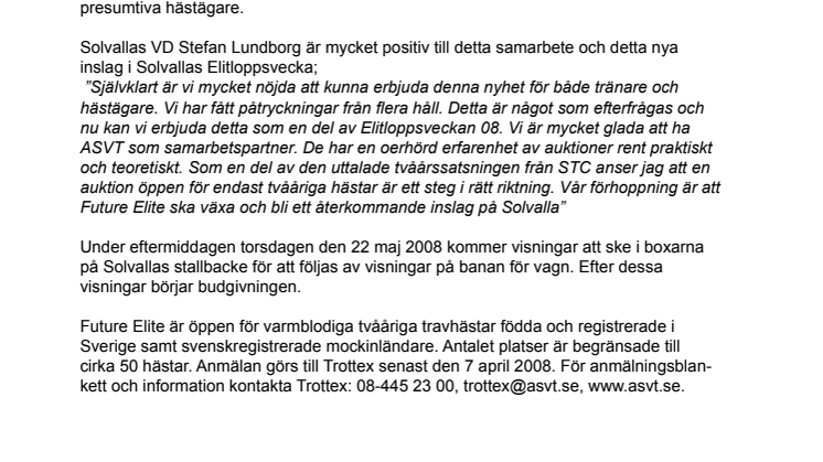 Future Elite - tvååringsauktion på Solvalla