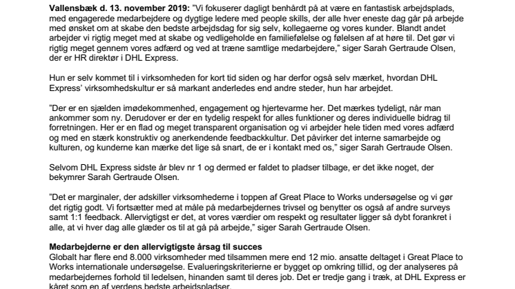 Internationalt kurerfirma er igen blandt verdens – og Danmarks - bedste arbejdspladser