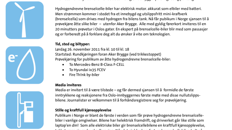 Invitasjon til å teste hydrogenbil - Aker Brygge lørdag 26. november