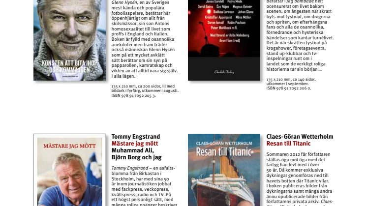 Glenn Hysén, Tommy Engstrand och Elisabet Höglund bland höstens författare