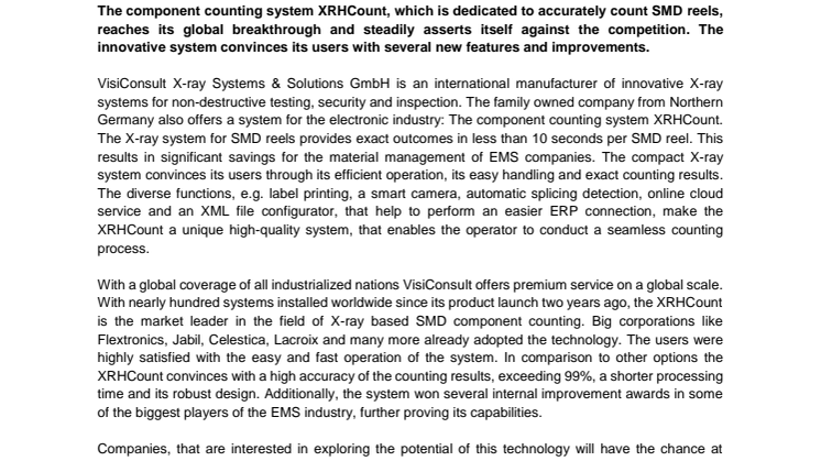 Huge global success for VisiConsult’s SMD counting system
