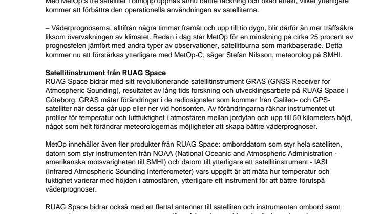 RUAG Space bidrar till bättre väderprognoser och klimatövervakning