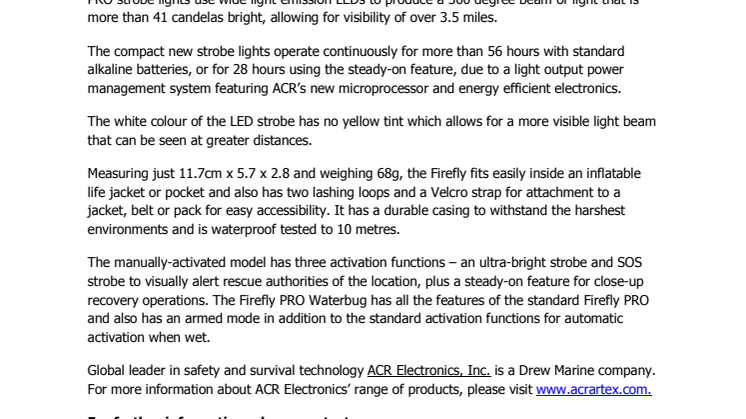 ACR Electronics Inc: New Firefly Pro Rescue Strobe Lights by Acr Electronics  