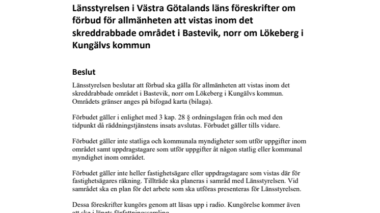 Länsstyrelsen beslut om tillträdesförbud