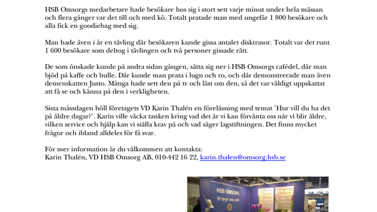 HSB OMSORGS SUCCÉ PÅ SENIORMÄSSAN I ÄLVSJÖ