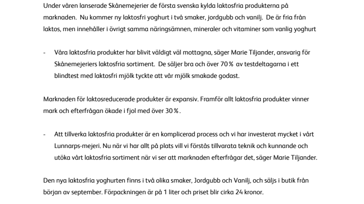 Laktosfri yoghurt från Skåne till hela Sverige