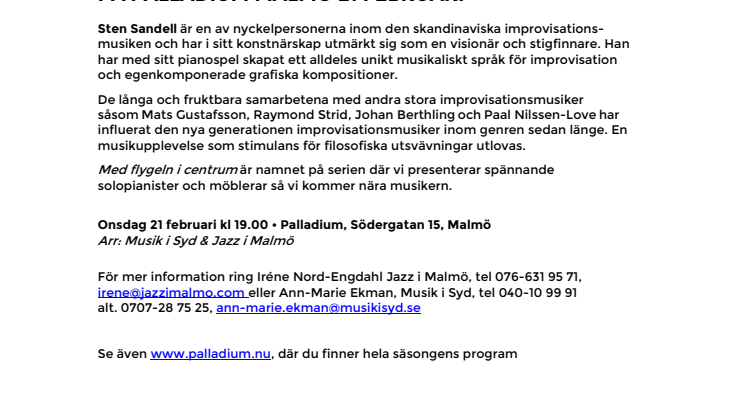 Med flygeln i centrum – Intimt med improvisatören Sten Sandell på Palladium Malmö 21 februari