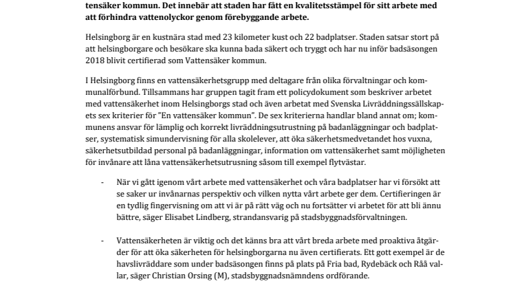 Helsingborg certifierad som vattensäker kommun