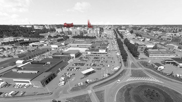 Skiss över volymstudie i Uppsala. Ritad av Dreem Arkitekter.