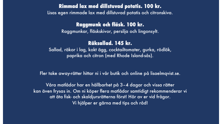 Take away-favoriter Lisa Elmqvist och Husmans Deli