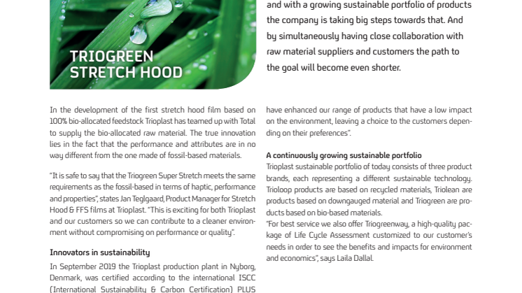 The first stretch hood film based on 100 % bio-allocated feedstock 