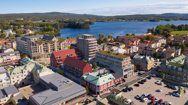 Flygvy över Dreem arkitekters förslag för kvarteret Brotorget Södra