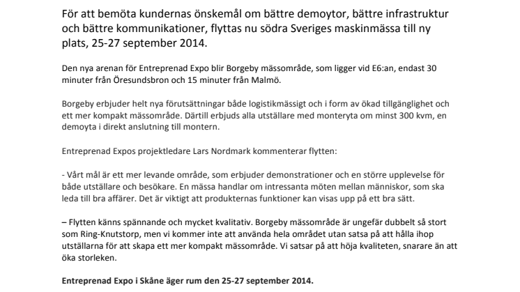Entreprenad Expo flyttar till Borgeby!