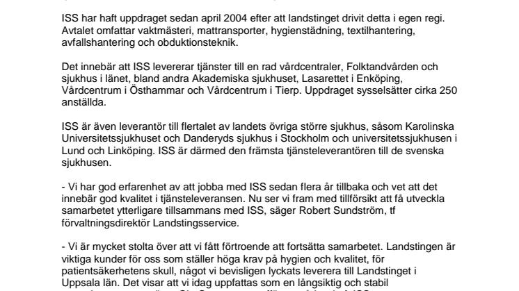 Landstinget i Uppsala förlänger samarbetet med ISS